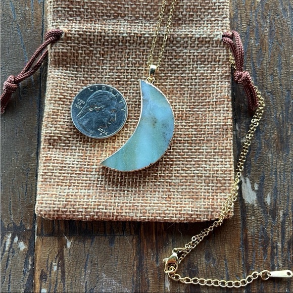 Amazonite Moon Necklace Crystal Moon Necklace Gold Amazonite Pendant - Picture 2 of 2